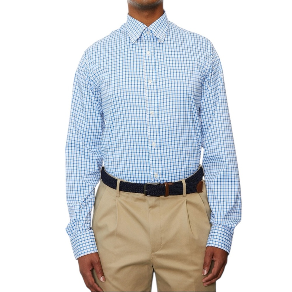 LANDS’ END Supima No Iron Oxford Plaid Shirt in Blues/Greens Size 17.5 - 35